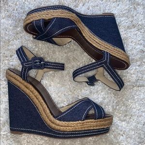 Christian Louboutin Denim ankle strap wedges